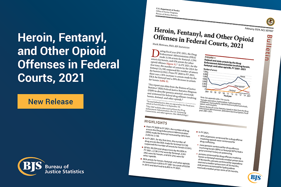 Cover image for the report, Heroin, Fentanyl, and Other Opioid Offenses in Federal Courts, 2021