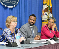 Beth McGarry, Darryl Atkinson, and Nancy Ware during a DOJ CFBNP event DOJ Center for Faith-based and Neighborhood Partnerships