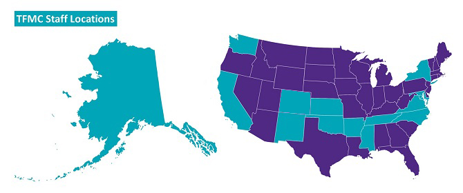 United States map depicting TFMC Staff Locations