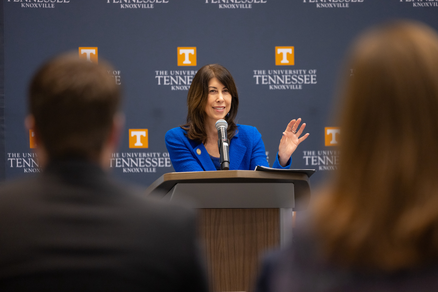 Dr. Nancy La Vigne, addresses a group at University of Tennessee