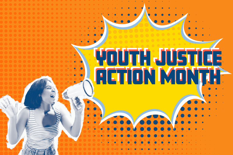Youth Justice Action Month - woman with megaphone
