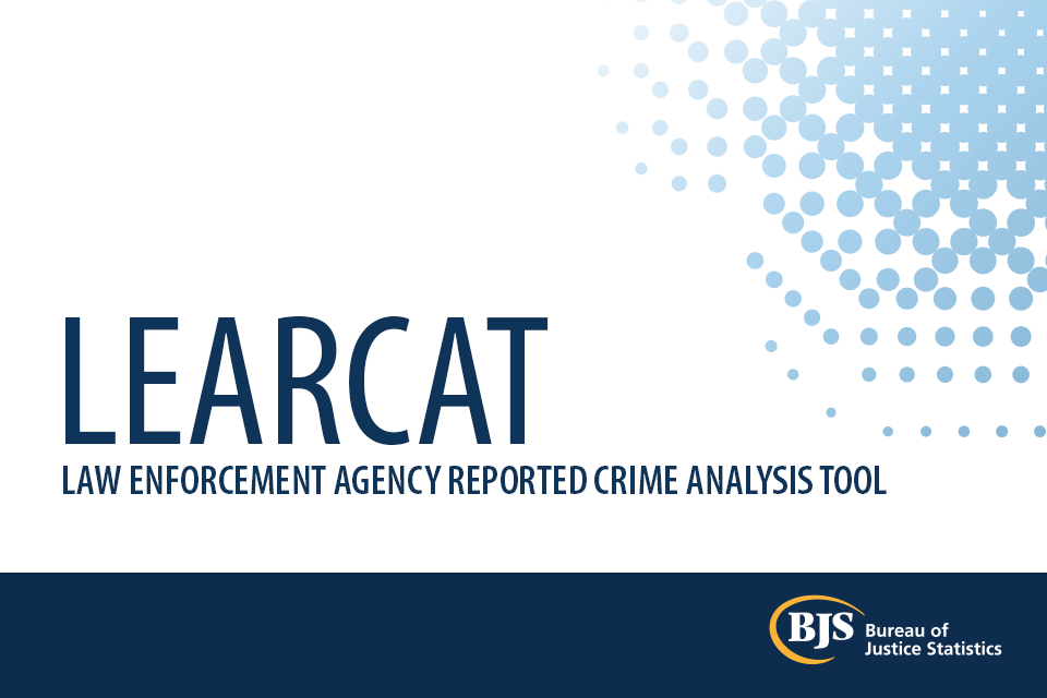 LEARCAT - Law Enforcement Agency Reported Crime Analysis Tool - BJS Logo - blue dots on white background