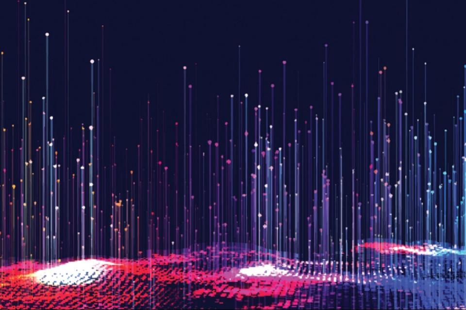 Light rays emitting from red and blue topography map