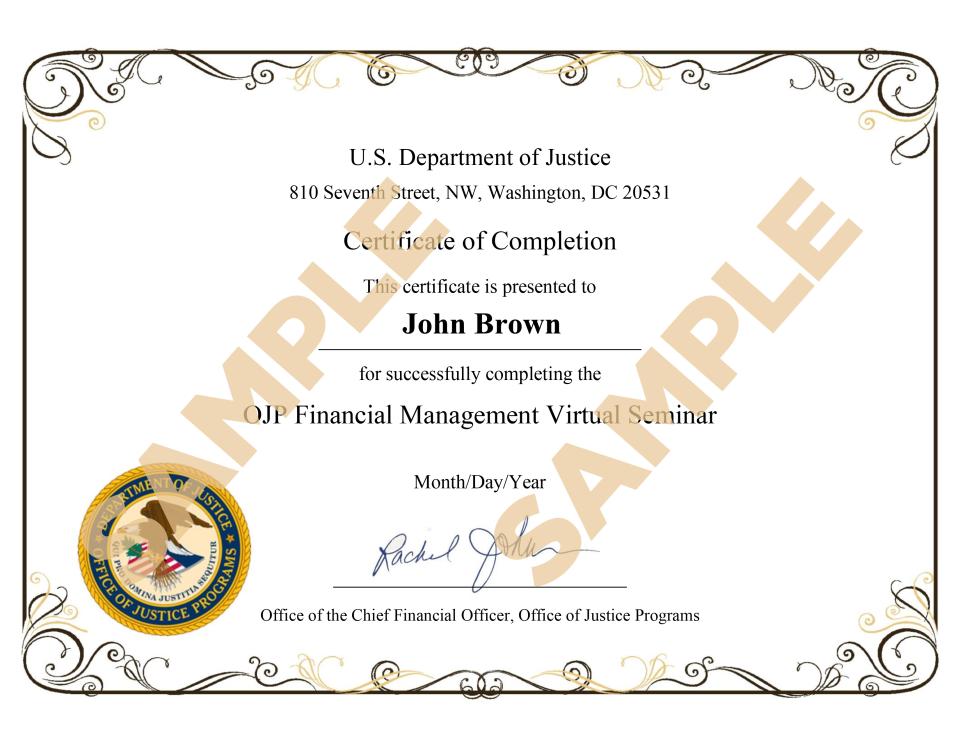OJP FMVS Sample Certificate of Completion