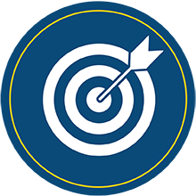Blue bullseye with yellow arrow in the center.