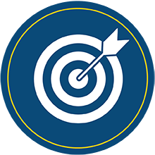 Blue bullseye with yellow arrow in the center.