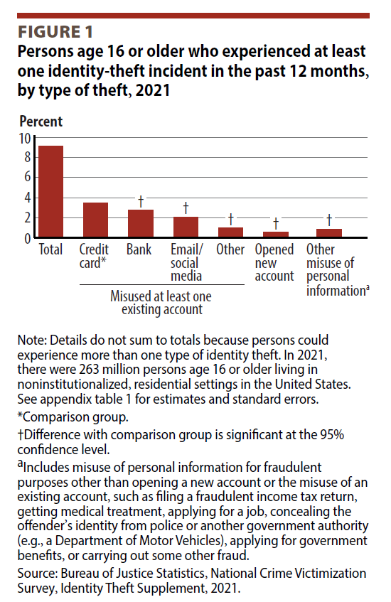Chart of type of ID theft in the past 12 months in 2021